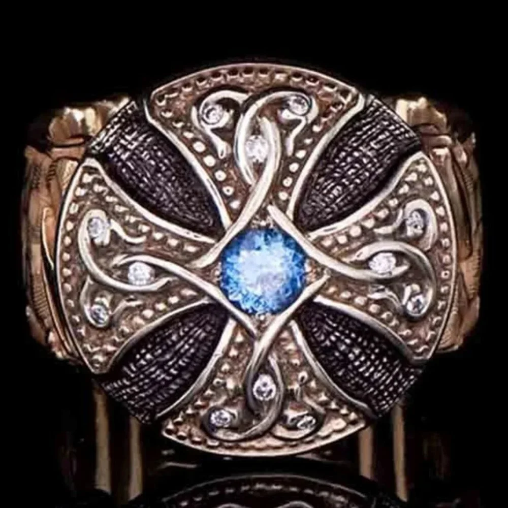 💥 Unisex Black Enamel Signet Ring Rose Gold Blue Fashion Ring, GPMB1486-7